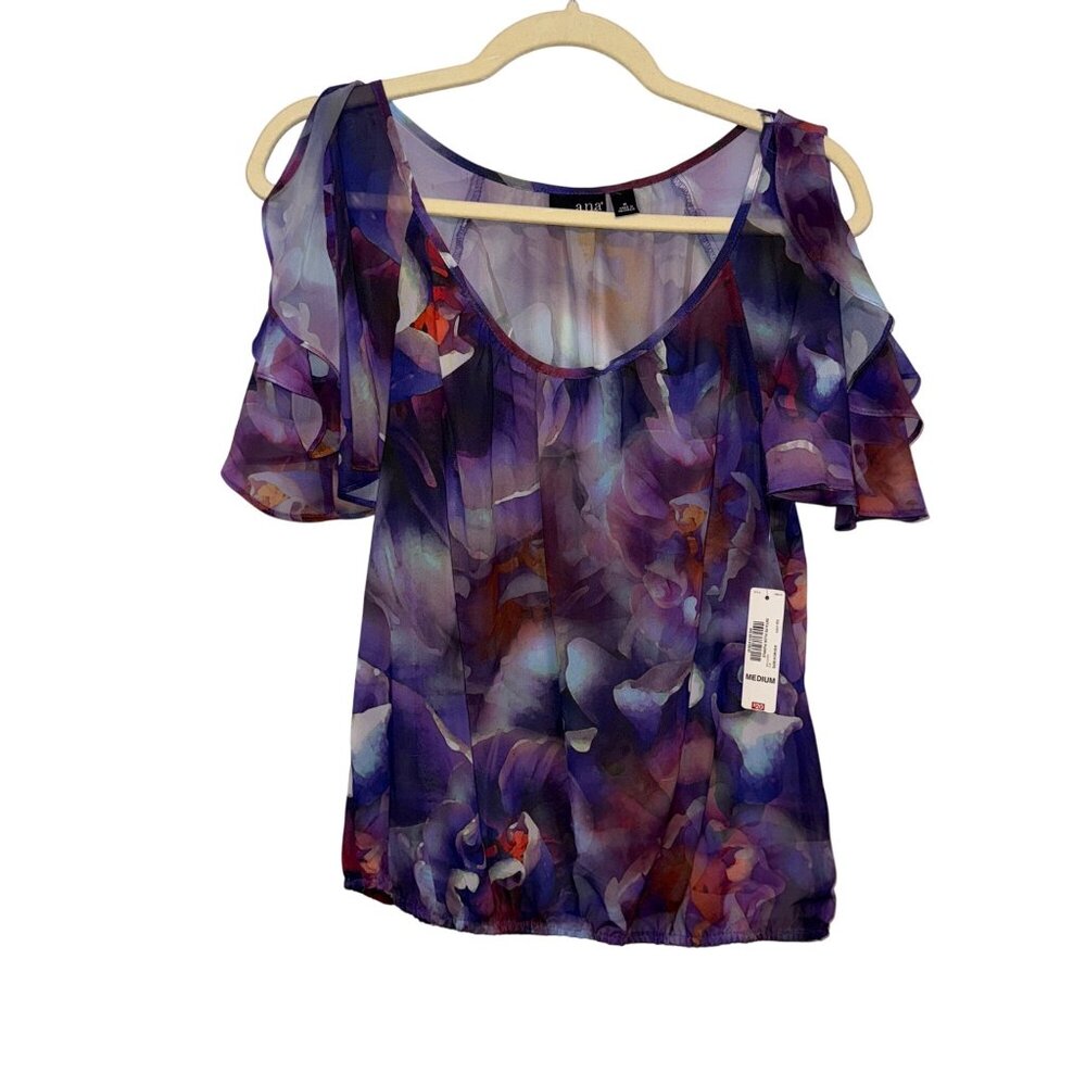 NWT Floral Sheer Cold Shoulder Blouse Size  Medium a.n.a.